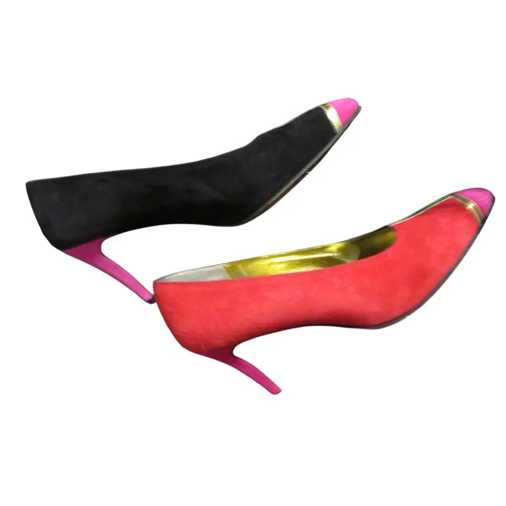 Anne Klein Couture Italian Suede Leather Color block pumps size 6